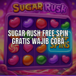 Gambar sugar rush free spin dalam tema slot online berwarna cerah.